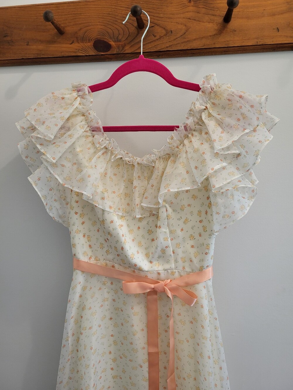 Vintage 70s Prairie Maxi Dress Boho Ruffles Cottagecore Formal Cocktail - Picture 2 of 14